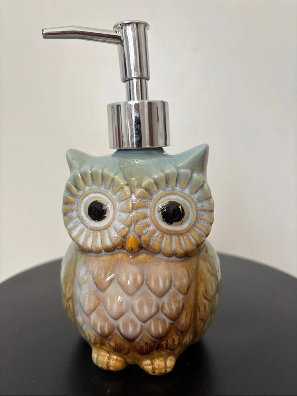 Ceramic Owl Soap Dispenser in Blue and Brown